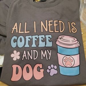 Gray Dog Lover T-Shirt with Pink and Blue Design
